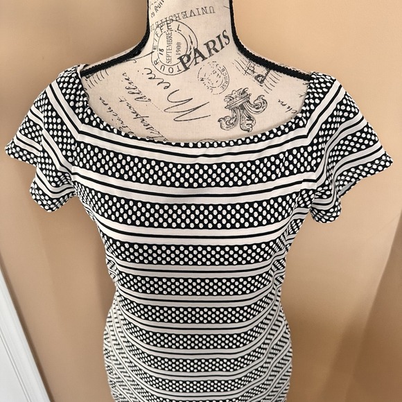 Bisou Bisou Michele Bohbot Dress Womens 14 Black White Never Worn Slimming - Picture 3 of 13